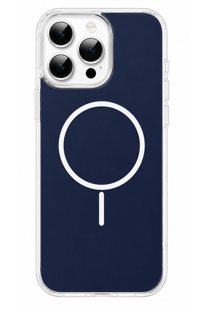 iPhone 15 Pro Max Case with Magsafe, Colored Back, Hard Sides, Flexible Cybershield Cover, Navy Blue