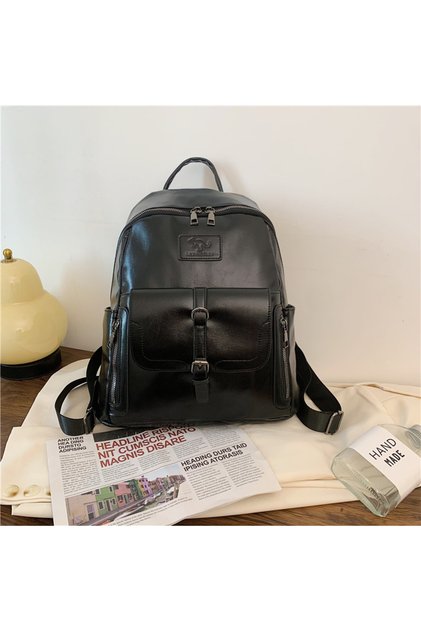 Women's Black Backpack Daily Use Zippered Multi-Compartment Leather Stylish Shoulder Bag