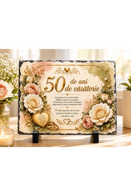 Placă ardezie – 50 de ani de căsătorie - Cadou Elegant pentru Aniversarea Căsătoriei