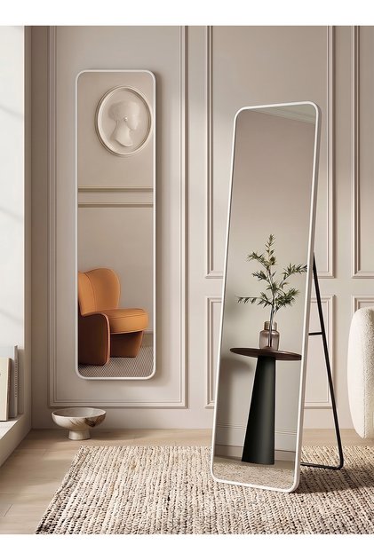 Elegant Design Mirror 120x30cm-full Length Mirror With White Metal Frame And Back Stand