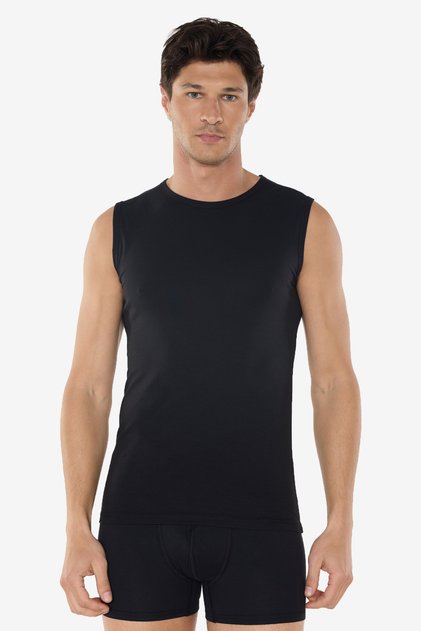 Men's Black Neck Trace-Free Modal Sleeveless Undershirt 007