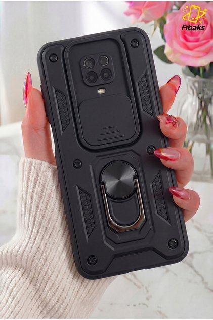 Redmi Note 9 Pro/9S Kılıf Kılıf Kamera Korumalı Sürgülü Yüzüklü Armor Tank Zırh Stand