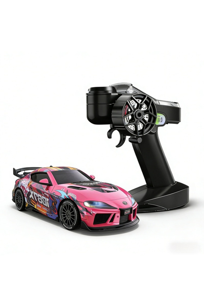 RC Car Pink 1:43 Supra 1087X RC Drift Car Diecast Metal Body Static Model Grade Gyro 4WD Full Propor