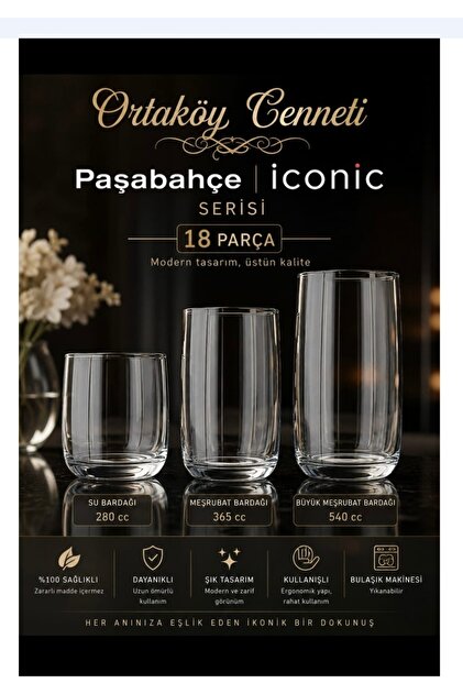 iconic su bardak 18 parça paşabahçe su meşrubat bardağı seti takımı 3 boy