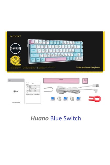 Beyaz Mini Mekanik Klavye Z-686 Huano Blue Switch Işıklı