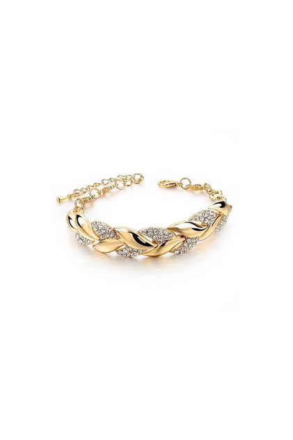 19cm Golden Luxury Love Braided Leaf Bracelet Charm Crystal Wedding Bracelets For Women Anniversary