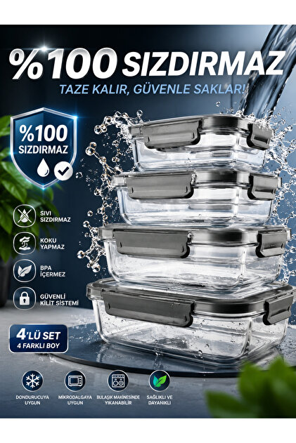 もみ消し　４枚セット GÖNÜL % 100 Sızdırmaz Borosilikat 4 Lü Cam Saklama Kabı - Fiyatı