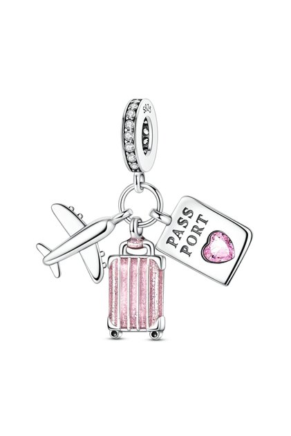 Ktc1691 Mula Hot Sale 925 Silver Pink Suitcase Airplane Passport Pendant Fit Original Snake Chain Br