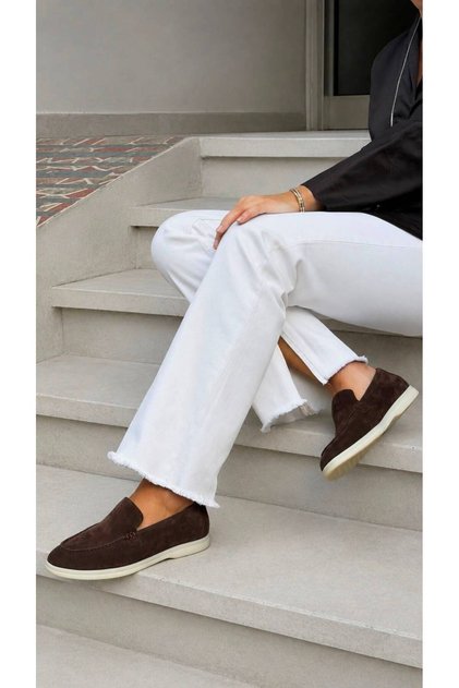 Vayne Nude Genuine Leather Flat Sole Women's Ballet Flats Brown Suede