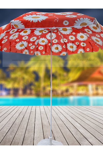 Aethra Premium Serisi 220cm Plaj ve Havuz Güneş Şemsiyesi Çiçek Desen Oxford Kumaş- Ayarlanır Başlık, Fiberglass Gövde - Kamp Deniz Butik Otel Seyahat Gölgeleme