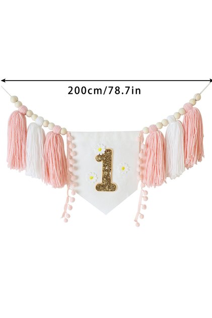 pink tassel Boho 1st Birthday High Chair Banner Pink Party Decoration For Girl Baby Shower Wall Hang