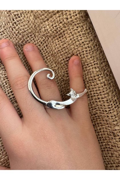Long Tailed Cat Figured Women's Ring |   Adjustable Zamak Plated Jewelry