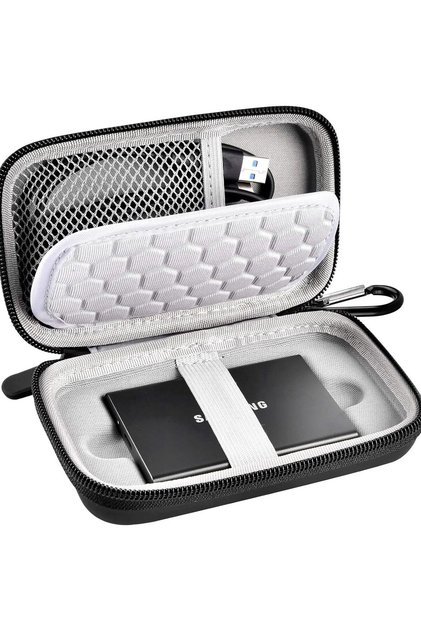 black Universal USB 3.2 SSD Case, Shockproof Travel Storage Bag for Portable External Drive & Cables