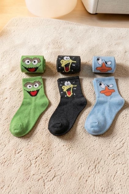 3 Çift Renkli Desenli Unisex Soket Çorap Pamuklu Yumuşak Dokulu Kolej Çorabı