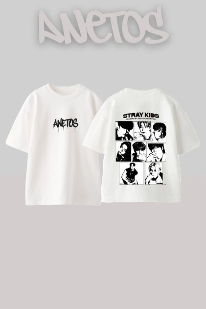Stray Kids Design Back Printed Cotton White Oversize T-Shirt