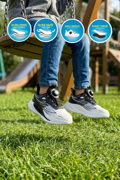 White Black Lace-Up Mechanism Boys' Sports Shoes 26Y530 F
