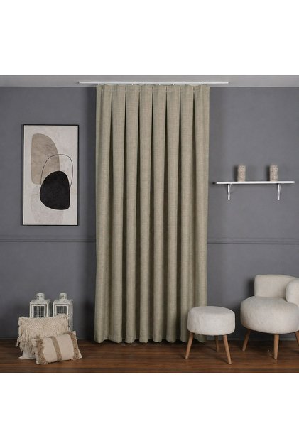 Linen Blackout Background Curtain 1/3 with Frequent Pleats for Cornice