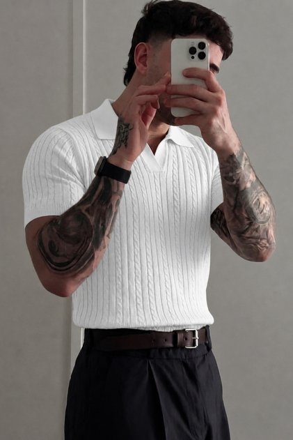 Men's Old Money Knitted Polo Collar Knitwear T-Shirt