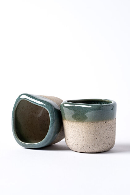 Koza Home Must Bej/Mavi Stoneware El Yapımı Mug & Türk Kahvesi