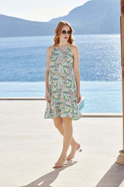 Patterned Dress with Straps Cossybyaqua 26809-38
