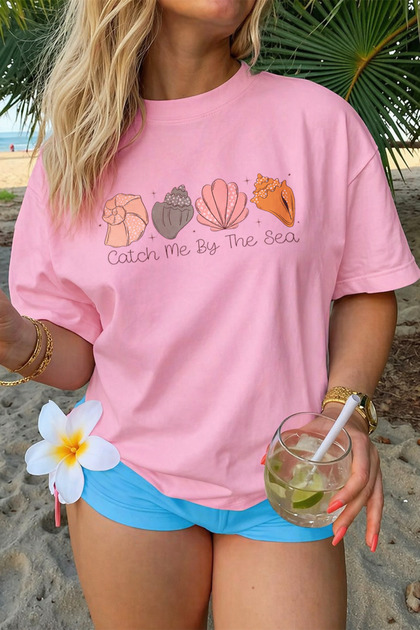 Women's Sea Shell Printed Oversize Comfortable Daily Use Combed Cotton T-Shirt