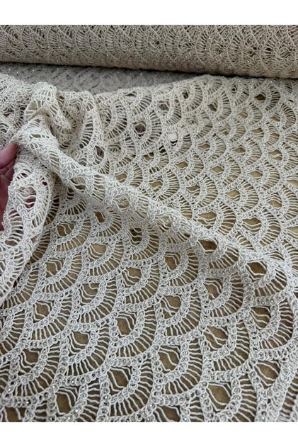 Crystal Bead Embroidered Mesh Guipure Fabric - 120 cm Wide