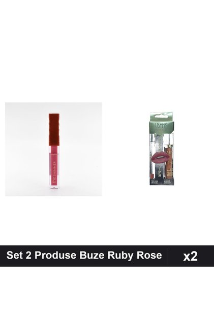 Set 2 Produse Buze Ruby Rose Gloss Shimmer + Ruj Creion Ushas, Nuante 02 și 13