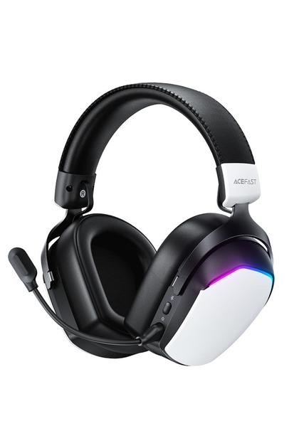RGB Wireless Gaming Headset with Noise Cancelling Mic, Over-Ear Bluetooth Headphones for PC, PS5, Mobile & Laptop – Black/White