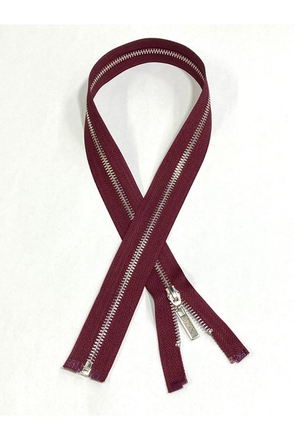 Iron Tooth Coat Hanger Zipper / 70 cm / Burgundy / Silver Tooth