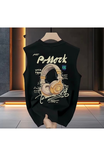 New Season Dj Headphones Back Printed 100% Cotton Boys Sleeveless T-Shirt