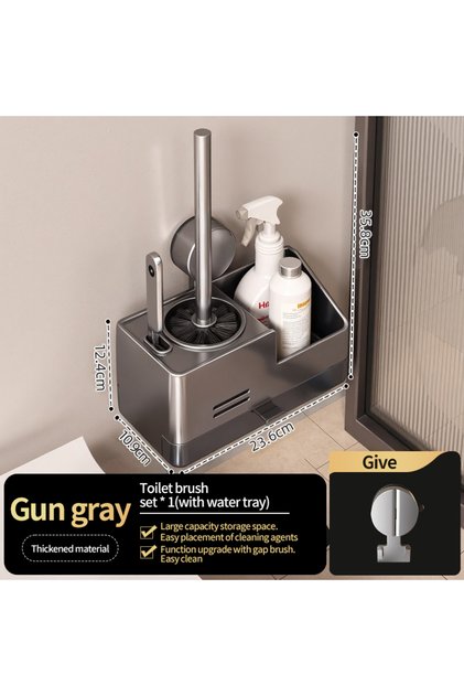 XP A black Shelf Wall-Mounted Bathroom Storage Rack With Suction Cup Toilet Brush No Drilling Requir
