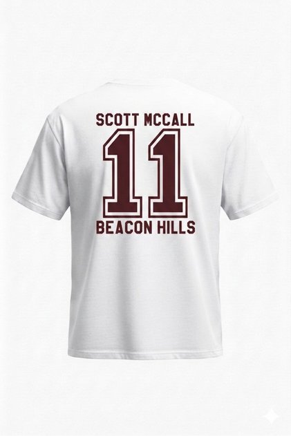 Teen Wolf Mccall T-Shirt - White Printed Oversize Crew Neck Short Sleeve Loose Fit