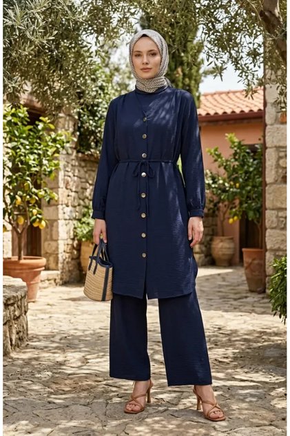 Modal Fabric Button Detailed Double Suit 2268-06 Navy Blue