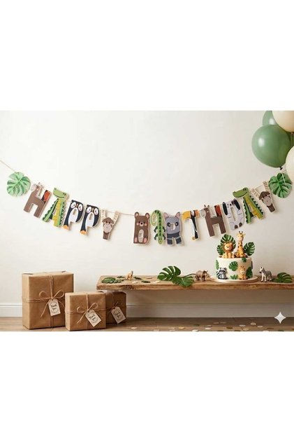 Animal Figure Birthday Banner with Safari Concept - Party Banner
