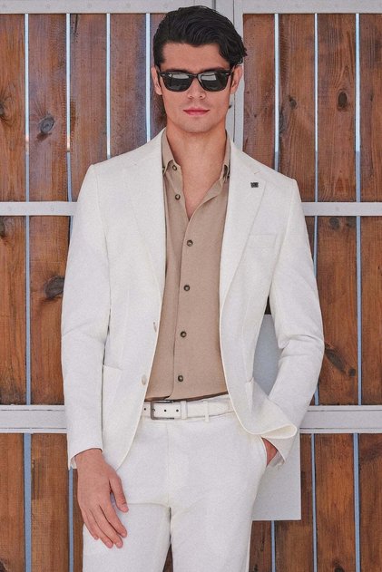 Brown Biritli Collar Long Sleeve Pocketless Slim Fit Cotton Shirt 1004260207