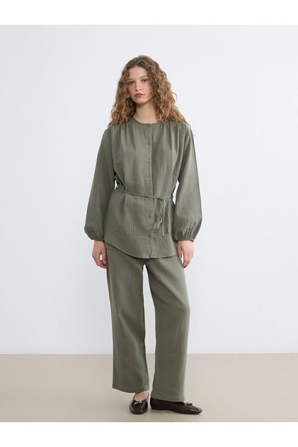 Two Mt Shop Quality Lcw Modest Khaki Muslin Plain Loose & Wide Leg Women's Trousers