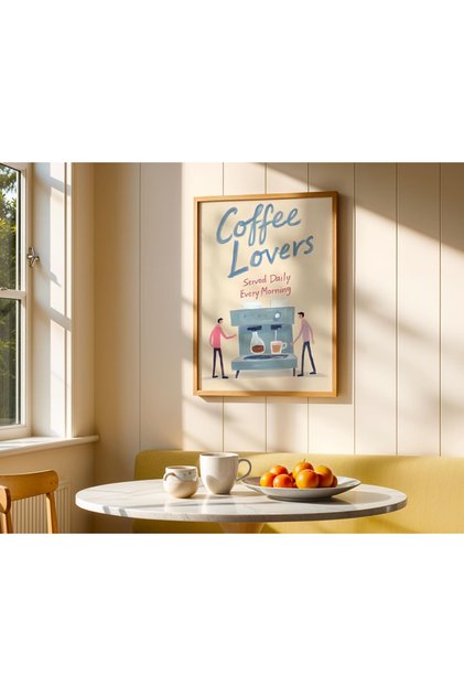 Tek Parça Ahşap Çerçeveli Tablo coffee lovers