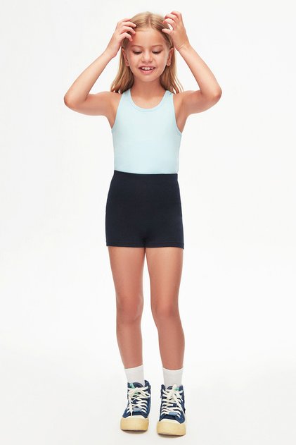 Dark Navy Blue Girls' Pocketless Basic Shorts