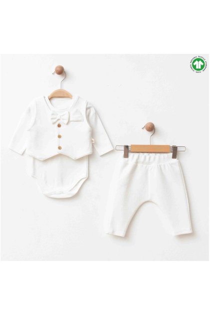 Newborn Baby Boy Mevlüt Set Organic Cotton Vest Top and Bottom Set with Bow Tie Special Occasion Snap Fastener Bodysuit Set