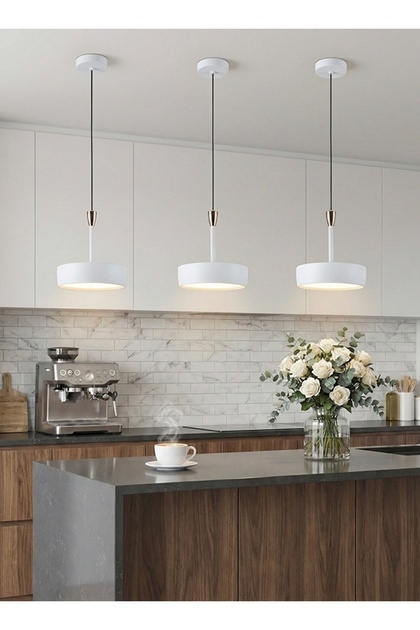 Modern Lighting, Single pendent Light, Natural color mode LED color, White Color pendent,18x20x100 cm, Suitable for bedroom, kitchen, coffee shop, Adjustable height.