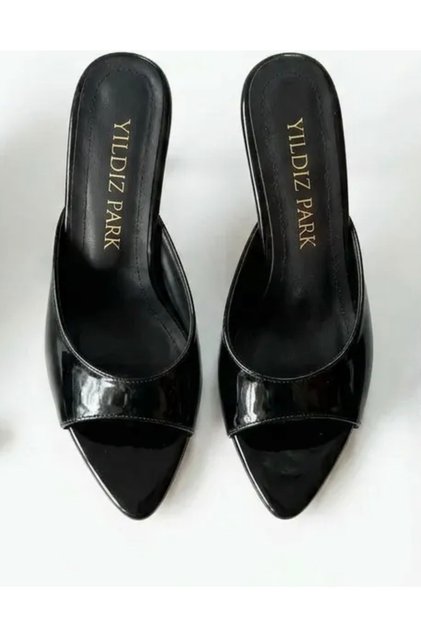 Black Patent Leather 7 cm Women's Heeled Slippers