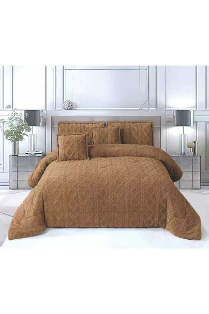 Brown Embossed Luxurious King Size 6Pc Comforter Set