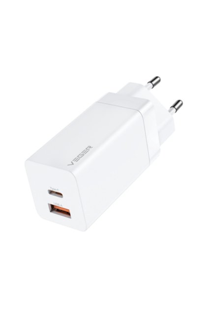 Ασύρματος φορτιστής με θύρα USB-A και θύρα USB-C, Παροχή ισχύος 65W / Γρήγορη φόρτιση 3.0, Λευκό