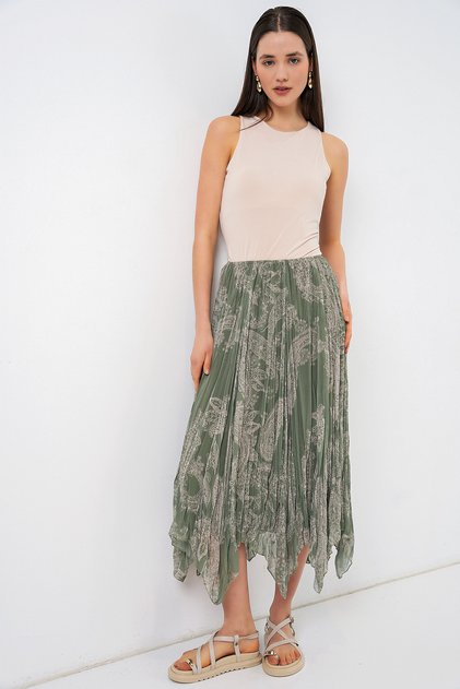 Women's Asymmetrical Tulle Chiffon Skirt 1477 - Çağla