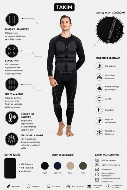 Unisex Termal İçlik Alt Üst Takım Motosiklet Kamp Outdoor İçliği İÇLİK SET