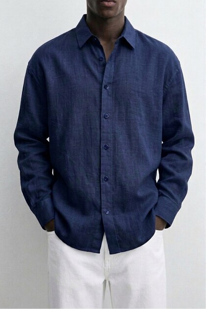 Men's Shirt Monarch Line Navy Blue – Long Sleeve, Buttoned, Modern Relaxed Fit
