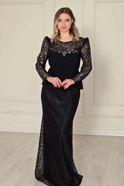 Siyah Dantel Korse Detaylı Abiye 25700