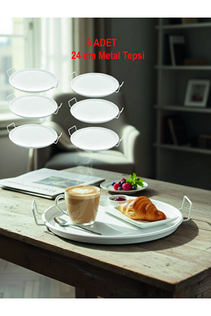 6-Piece 24 cm Metal Tray - White