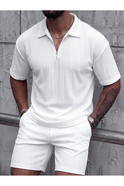 Men's Polo T-Shirt Shorts 2-Piece Combination Report Fabric Wide Cut