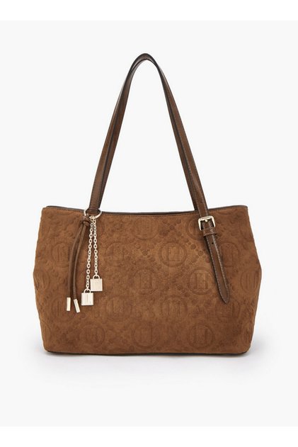حقيبة كتف منقوشة بشعار Monogram مع سحاب للإغلاق